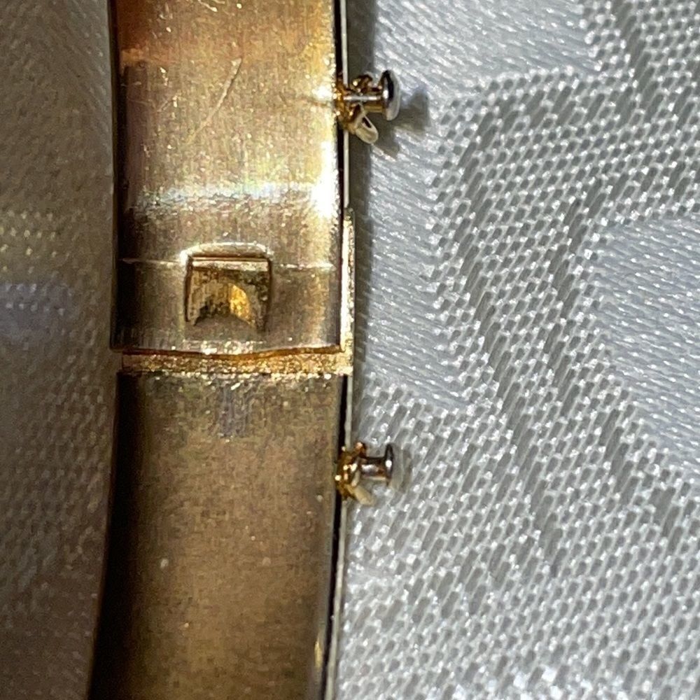 Two gold tone bracelets: one is vintage hinged & other is Monet faceted bangle - Picture 5 of 13